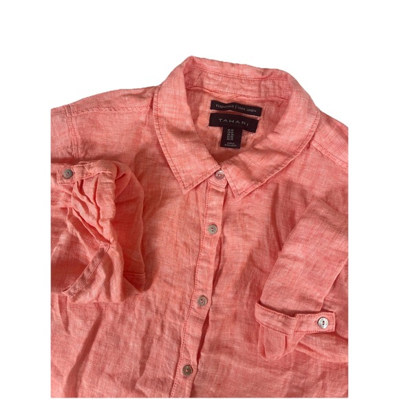 Tahari Essentials Pink/Red Linen L/S Button Up Lightweight Shirt Tunic 1X - Picture 1 of 10